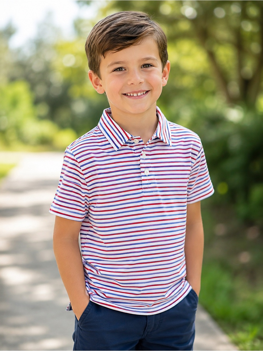 Crewcuts Striped Polo Shirt for Kids Red, White and Blue